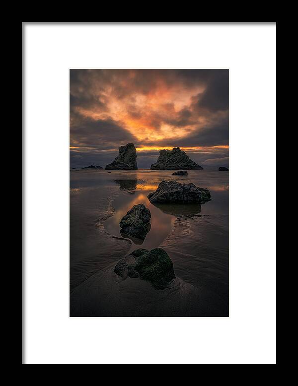 Sunset Framed Print featuring the photograph Sunset At Bandon Beach by Lydia Jacobs