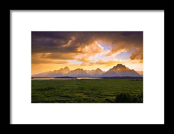  Framed Print featuring the photograph Sunset At Grand Teton by Wenjin Yu