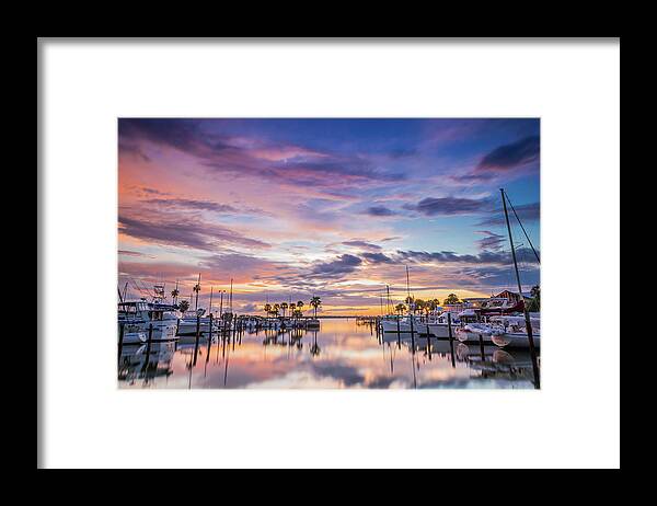 Nature Framed Print featuring the photograph Sunset at the Marina by Joe Leone