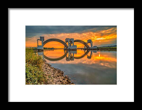 Sunset Framed Print featuring the photograph Sunset At The Weir by Robert Stienstra