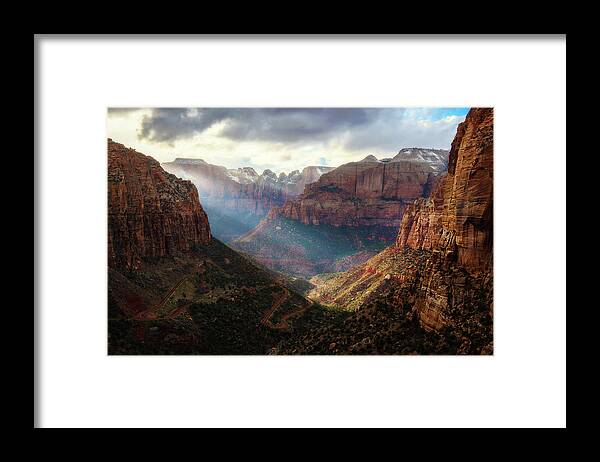 Zion Framed Print featuring the photograph Sunset At Zion Canyon Overlook by Owen Weber