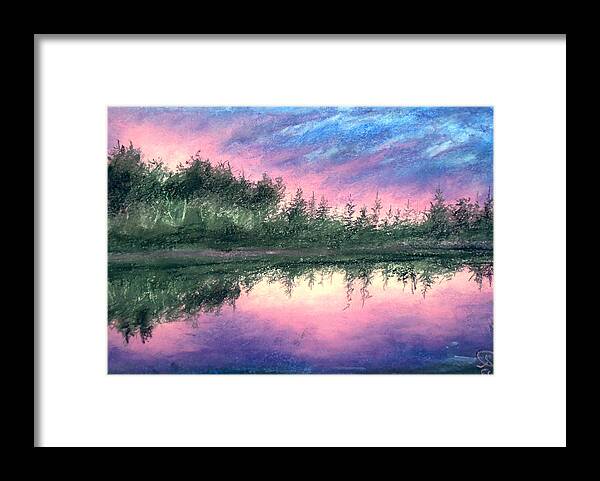 Chromatic Sunset Framed Print featuring the painting Sunset Gush by Jen Shearer