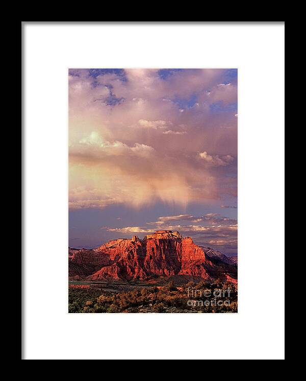 Dave Welling Framed Print featuring the photograph Sunset Highlights The Clouds West Temple Zion National Park Utah by Dave Welling