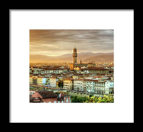 Florence Framed Print featuring the photograph Sunset in Florence Triptych 2 - Palazzo Vecchio by Weston Westmoreland