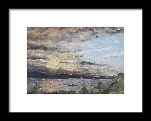 Landscape Framed Print featuring the pastel Sunset in Seattle by Maria Langgle