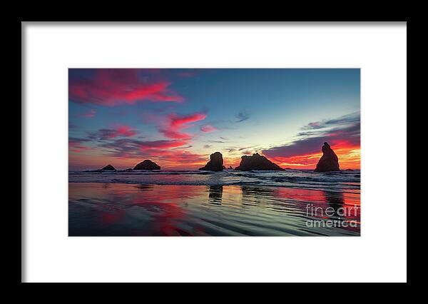 Bandon Beach Framed Print featuring the photograph Sunset On Bandon Beach by Doug Sturgess