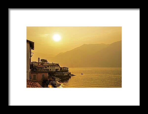 Alps Framed Print featuring the photograph Sunset over Lake Como, Italy by Dawn Richards