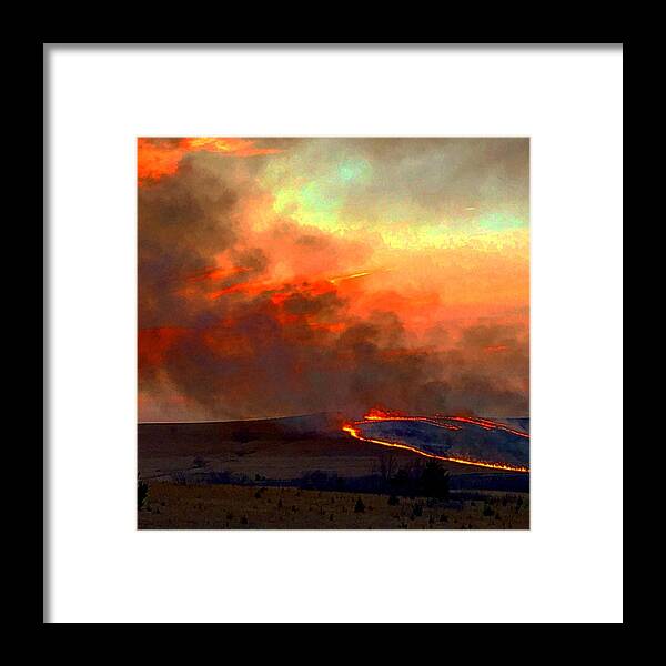 Fire Framed Print featuring the photograph Sunset Prairie Burn by Michael Oceanofwisdom Bidwell