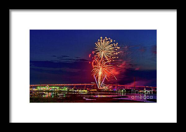 Surf City Framed Print featuring the photograph Surf City Fireworks 2019-2 by DJA Images