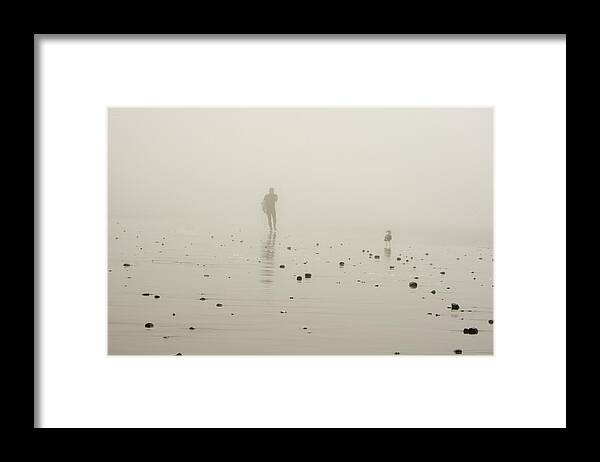 Dawn Framed Print featuring the photograph Surfer And Seagull by Silvia Casali