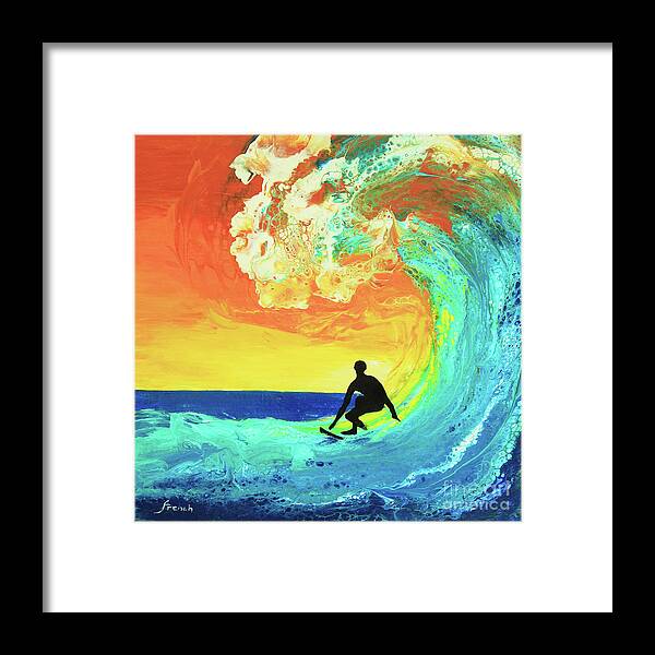 Seascape Framed Print featuring the painting Surfing the Wave by Jeanette French