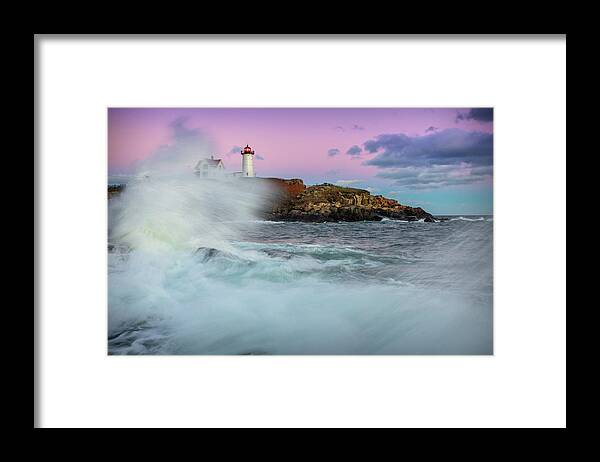 Maine Framed Print featuring the photograph Surf's Up at Nubble by Colin Chase