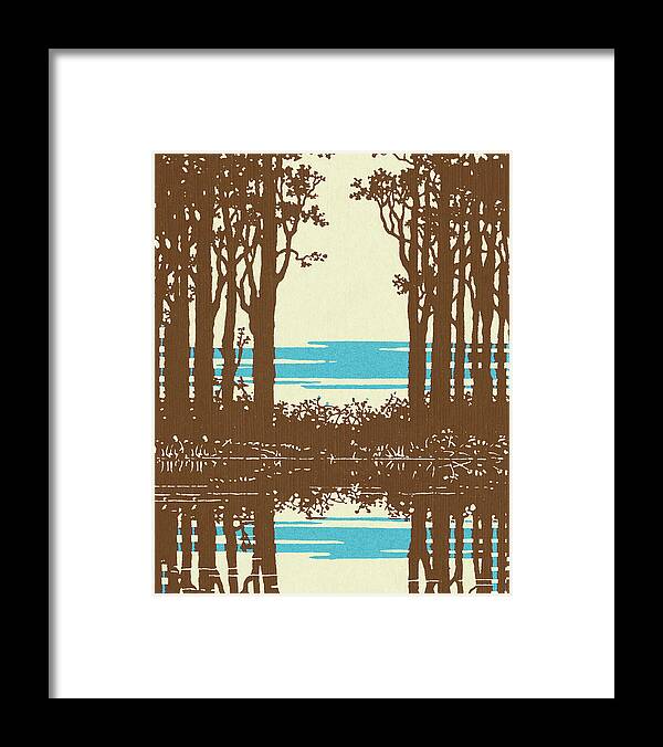 Bayou Framed Print featuring the drawing Swamp with Trees by CSA Images