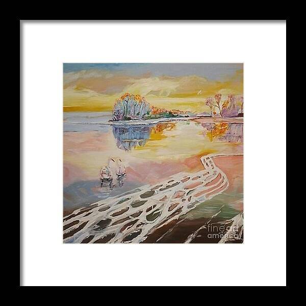 Acrylic Framed Print featuring the painting Swan Lake by Denise Morgan
