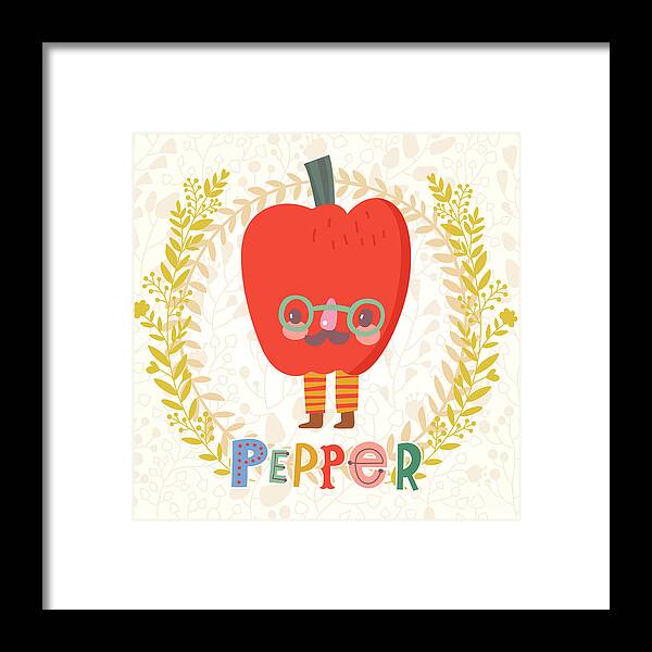 Salad Framed Print featuring the digital art Sweet Bell Pepper In Funny Cartoon by Smilewithjul