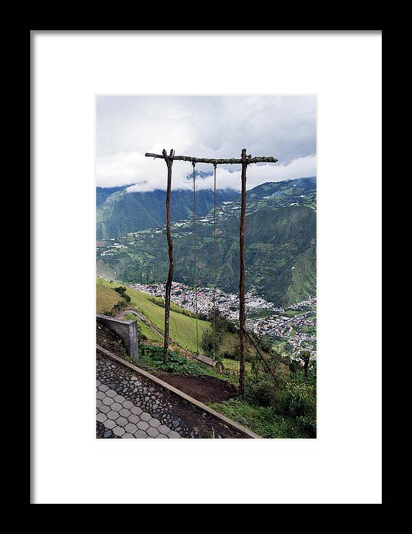 Swing Framed Print featuring the photograph Swing On Mountain Against Cloudy Sky by Cavan Images