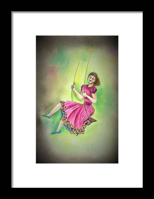 Girl Framed Print featuring the drawing Joy by Tara Krishna