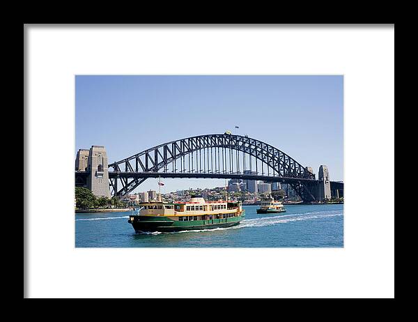Downtown District Framed Print featuring the photograph Sydney Harbour Bridge And City Skyline by Deejpilot