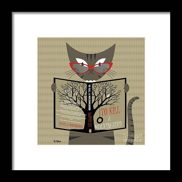 Mid Century Modern Framed Print featuring the digital art Tabby Cat Reading by Donna Mibus