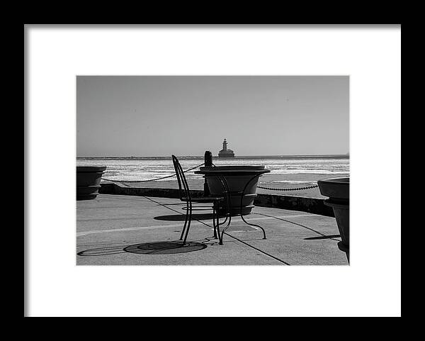 Table Framed Print featuring the photograph Table for one bw by Stuart Manning