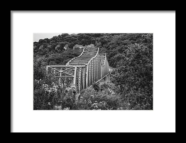 America Framed Print featuring the photograph Table Rock Lake Old Steel Bridge in Monochrome by Gregory Ballos