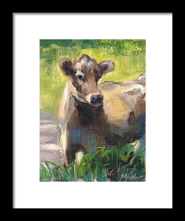 Cow Framed Print featuring the painting Taking a Closer Look by Merle Keller