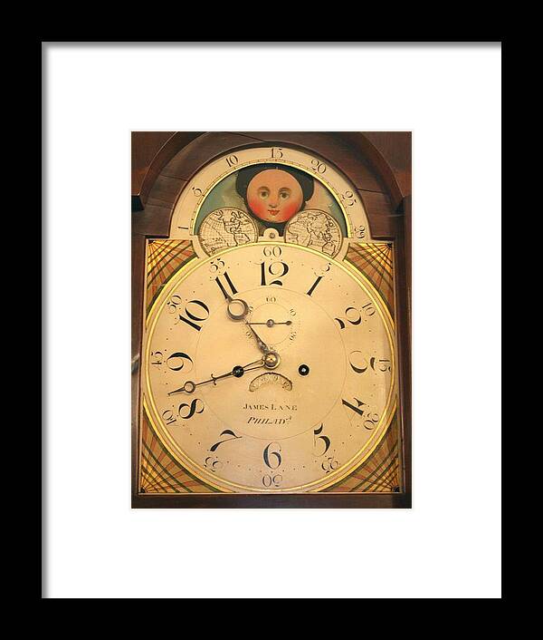 Lane Framed Print featuring the mixed media Tall case clock face, around 1816 by James Lane