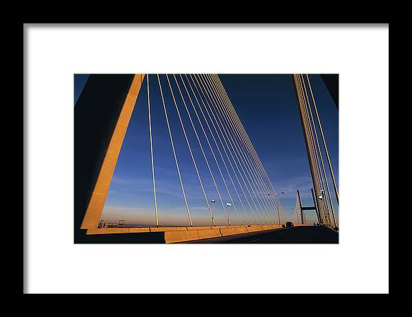 Built Structure Framed Print featuring the photograph Talmadge Bridge At Sunrise, Savannah by Juan Silva