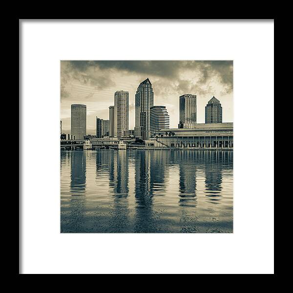 America Framed Print featuring the photograph Tampa Skyline Sepia Architecture on the Bay - 1x1 by Gregory Ballos