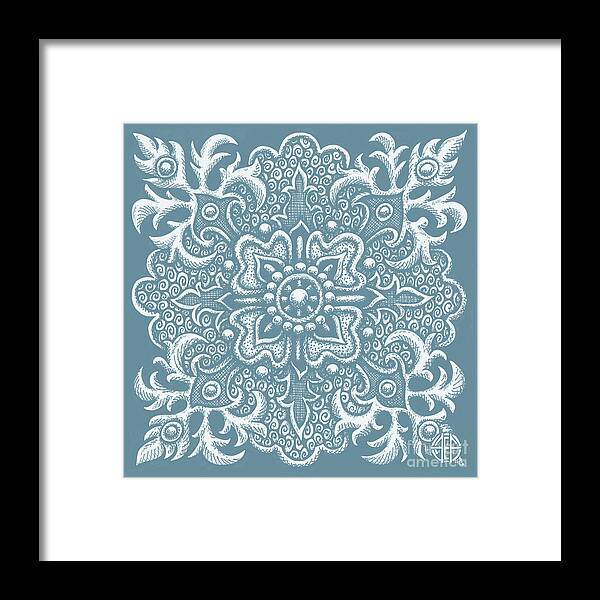 Boho Framed Print featuring the drawing Tapestry Square 2 Artifact Blue by Amy E Fraser