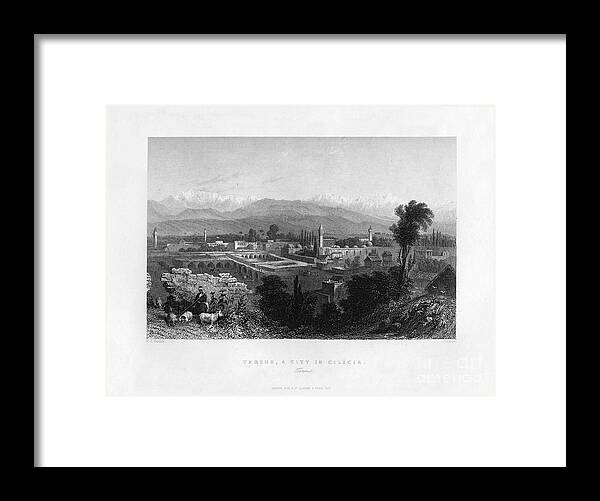 Engraving Framed Print featuring the drawing Tarsus, Turkey, 1841.artist James Carter by Print Collector