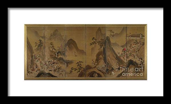 Panoramic Framed Print featuring the drawing Tartars Hunting In A Mountain Landscape by Heritage Images
