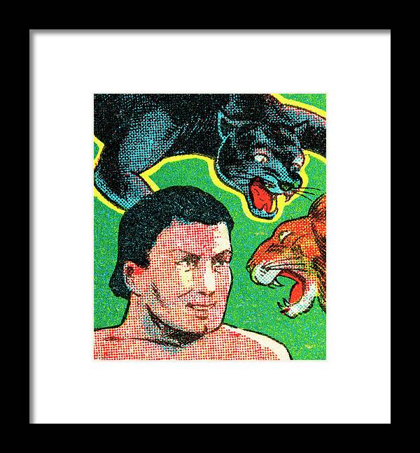Adult Framed Print featuring the drawing Tarzan and animals by CSA Images