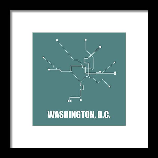Washington Framed Print featuring the digital art Teal Washington, D.C. Subway Map by Naxart Studio
