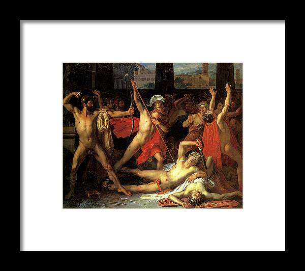 Leon Louis Vincent Paliere Framed Print featuring the painting Telemachus killing the Suitors by Leon Louis Vincent Paliere