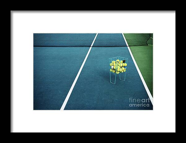 Play Framed Print featuring the photograph Tennis Court With Tennis Balls by Optimarc