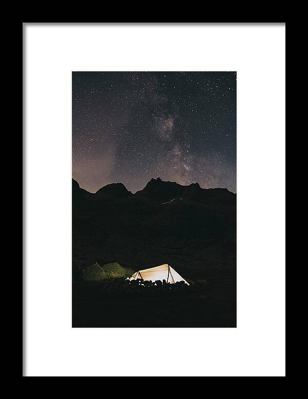 Milky Way Framed Print featuring the photograph Tent At Night Agains The Milky Way Over The Mountains Sierra De Gredos by Cavan Images