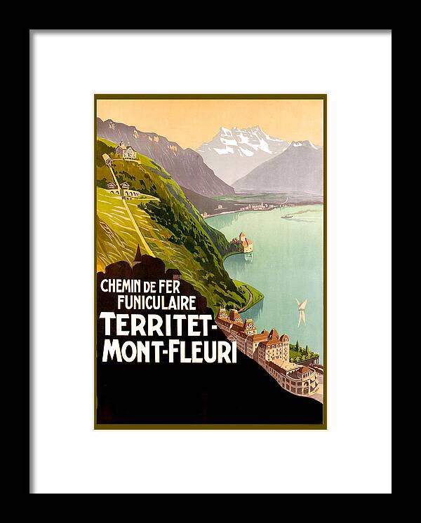 Territet Framed Print featuring the digital art Territet - Mont-Fleuri by Long Shot