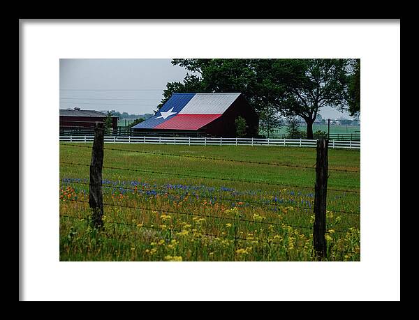 Texas Bluebonnets Framed Print featuring the photograph Texas Flag Barn II by Johnny Boyd