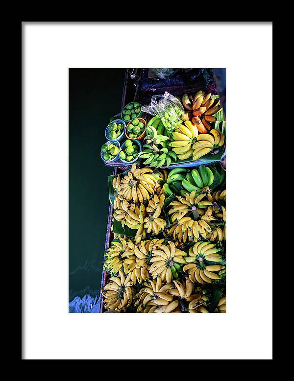 Estock Framed Print featuring the digital art Thailand, Thailand Central, Bangkok, Khlong Lad Mayom Floating Market, Top View Of Boat Full Of Fresh Fruits On Sale by Melis