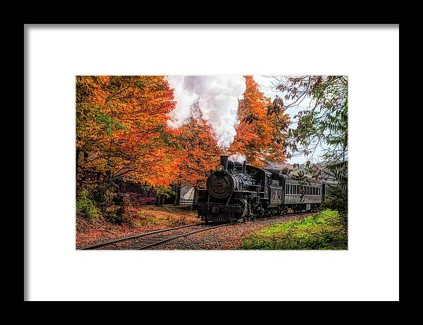 Essex Steam Train Framed Print featuring the photograph The #40 chugging through the fall colors by Jeff Folger