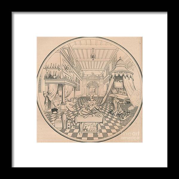Engraving Framed Print featuring the drawing The Alchemist by Print Collector