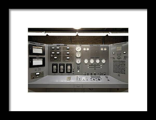 The Atomic Age Framed Print featuring the photograph The Atomic Age -- EBR-1 Nuclear Reactor Control Panel in Arco, Idaho by Darin Volpe