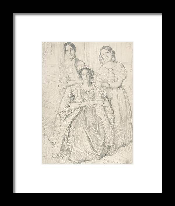 19th Century Art Framed Print featuring the drawing The Baroness Duperre and Her Daughters by Theodore Chasseriau