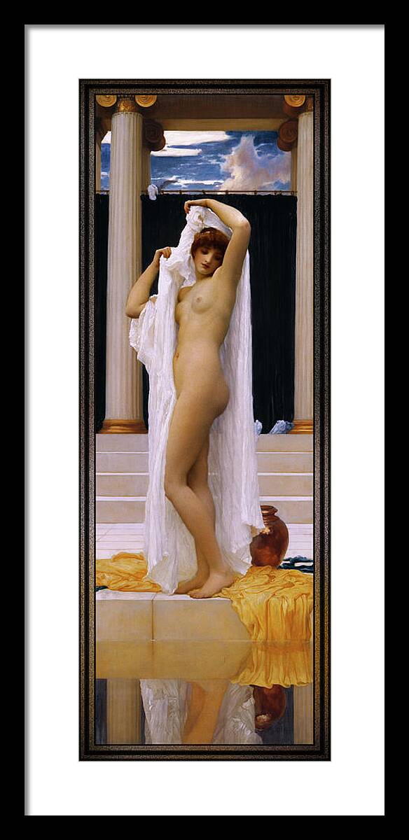 The Bath Of Psyche Framed Print featuring the painting The Bath of Psyche by Frederic Leighton by Rolando Burbon