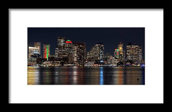 Boston Framed Print featuring the photograph The Boston Skyline lit up for Christmas Boston MA East Boston Panorama by Toby McGuire
