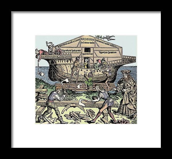 Working Framed Print featuring the drawing The Building Of The Ark Superintended by Print Collector