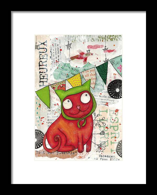 Illustration Framed Print featuring the mixed media The capped cat by Barbara Orenya