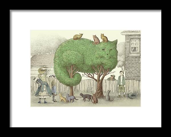 Cat Framed Print featuring the drawing The Cat Tree by Eric Fan