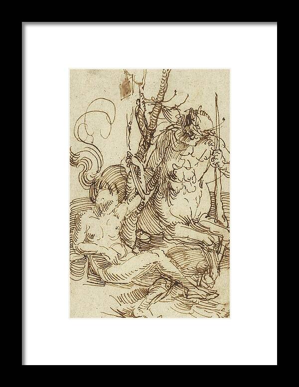 Sketch Framed Print featuring the drawing The Centaur Family by Albrecht Durer